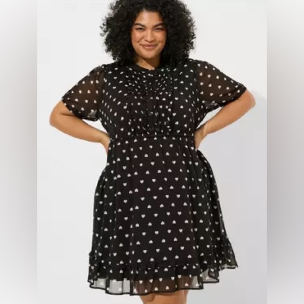 Gothic Heart Print Chiffon Dress Plus Size 1 Dark Romantic Knee Length - Picture 3 of 5